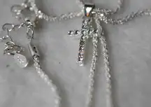 Elegant 925 Sterling Silver CZ Cross Dainty Rope Chain 15"(3" Extension)Necklace