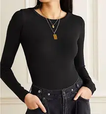 AGOLDE Leila black micro ribbed long sleeve bodysuit