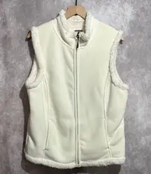 Laura Scott Woman Cream Cozy Warm Winter Fleece Lined Vest With Pockets Size XL