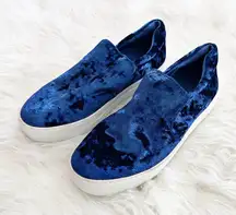 J/SLIDES Acer Blue Velvet Slip-On Platform Sneakers