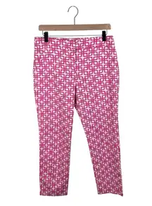Trina Turk Moss 2 Pants Women's Size 6 Pink White Printed Logo Cotton Blend