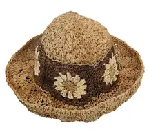 Women's Crochet Bucket Hat One Size Women's Brown Woven Sun Hat