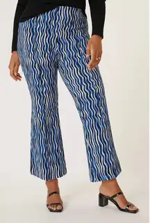 Maeve by Anthropologie Margot Cropped Kick Flare Pants Blue White Black Small‎