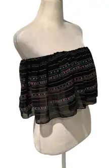 PacSun LA Hearts Black Multicolor Off-Shoulder Ruffle Crop Top Size S