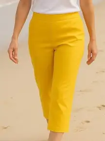 Isaac Mizrahi Capri‎ 19' Pants Elastic Waist Pull On Yellow Size 14T Summer Chic