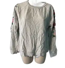 A New Day Gray Floral Embroidered Sleeve Pull Over M