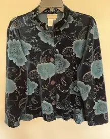 Vintage 90s Coldwater Creek Jacket Womens Small Teal Floral Glitter Made In USA