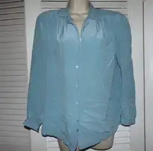 Vintage Harve Benard soft blue feminine gathered 100% silk  blouse 12