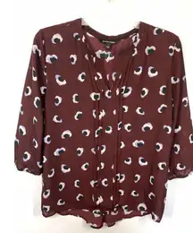 41 Hawthorn Women's Burgundy Hi Lo Pleat Split Neck Blouse Size Large NWOT