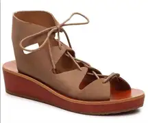 Lucky Brand Hipsta Open Toe Leather Wedge Sandals Tan Brown Size 7.5