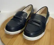 Tory Burch Sport Women 6 Navy Blue Leather Loafer Golf Tee Pocket Preppy