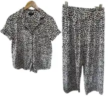 Kate Spade New York Leopard Print 2 Piece Button Down Shirt Pants Pajama Set S