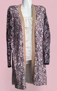 Land's End Fine Gauge Sweater Paisley open front cardigan size M 10-12