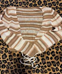 Shein Striped Pattern Tie Front Crop Cardigan 