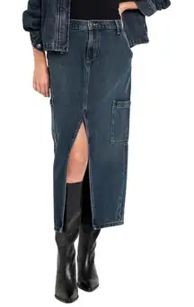 Old Navy Drapey Denim Cargo Maxi Skirt Womens 4 Mid Rise Column Slit Y2K Revival