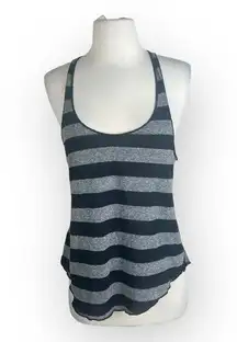 Full Tilt Racerback Tank - Striped Gray and White, Vintage Size Medium