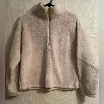 Lauren Ralph Lauren Cream Polar Sherpa Faux Shearling 1/4 zip pullover; size M