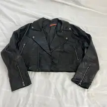 Grey bandit black crop leather jacket