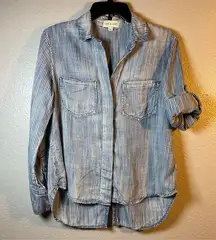 Anthropologie Cloth & Stone Blue Striped Button-Up Shirt SZ:S