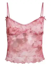 NWT Micas Pink sheer Ruffle Hem Crop Cami Tank Top Whimsical Fairy Small Cami‎