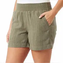 Briggs Women’s Pull On Olive Green Linen Blend Shorts with Pockets Large