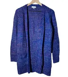 Allison Joy Blue Rainbow Chunky Knit Open Front Cardigan Size Small Evereve