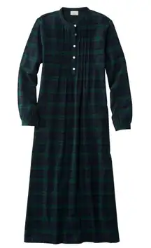 LL Bean Classic Scotch Plaid Flannel Nightgown XL blue green cotton long sleeve
