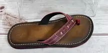 Clark’s Burgundy Genuine Leather Flip Flops Sandals Western Boho Comfy Size 7M