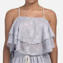 Surf Gypsy Grey Blue Metallic Deco Print Crop Tank