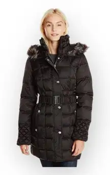 Betsey Johnson 𒀭 Faux Fur Quilted Puffer Mid Length Ski Parka Jacket 𒀭 Black S