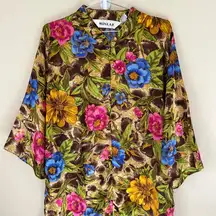 Winlar Brown Yellow / Gold Floral Kaftan Maxi Dress Size M