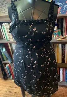 Lulu’s In the Garden black pink barbiecore floral L skater dress