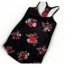 Vintage Women Black Floral Velvet Mini Slip Dress Whimsigoth Dark Fairy Sexy S/M