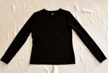 NWOT ANA Womens Medium Top Black Ribbed Lettuce Hem Long Sleeves Winter