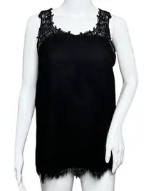 Brixon Ivy Shirt Womens‎ Medium Blouse Black Floral Lace Trim Neutral Minimalist