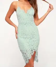 Lulu's‎ Flirting With Desire Mint Green Lace Body Con Slit Dress