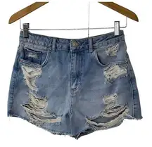 TopShop Moto Mom Light Rinse Distressed Denim Shorts Cut-Off High Waist Sz  10