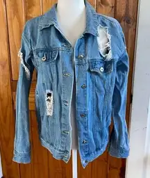 Love Tree Blue Denim Ripped distressed Jacket Medium