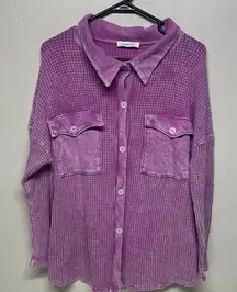 Bucket list Shacket oversized Shirt Jacket Pink Waffled