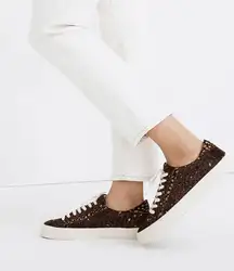 Madewell Sidewalk Low-Top Sneakers Painted Leopard Colorblock Calf Hair Size 10