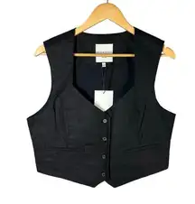 Bagatelle Portrait Neck Button Sweetheart Neckline Linen Vest Black Large