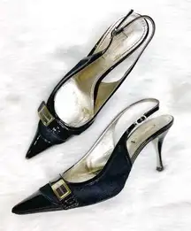 black calf hair patent leather slingback pumps pointed size 38