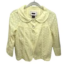 Clothing Yellow 3/4 Sleeve 3-Button Front Eyelet Blazer 