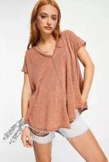 FP We The Free Sammie Washed Brown Orange Oversized Burnout T-Shirt Blouse Sz S