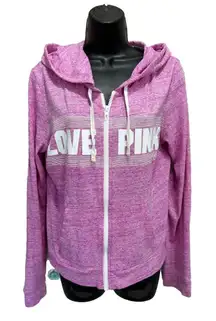 VS PINK Pink/White Zip Up Sweatshirt‎ Size Medium Long Sleeve Logo Lightweight