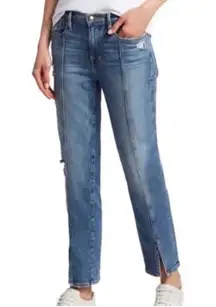 Frame Medium Wash High Rise Front Seams Ankle Slits Distressed Jeans Size 33