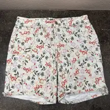 NYDJ Jeans Shorts White SZ 8P Floral Print Ella Lift Tuck Stretch Denim