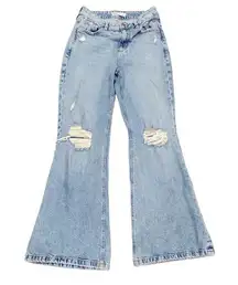 GARAGE DENIM DISTRESSED HIGH RISE RIPPED DEMIM LIGHT BLUE JEANS FLARED 28