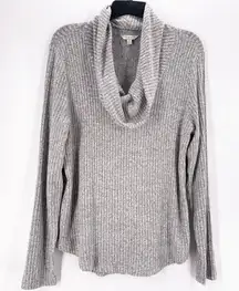 Lucky Brand Heather Grey Bonne Chance Hi-Low Ribbed Mock Cowl Neck Sweater