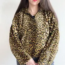 vintage kathleen for sweet herb leopard print 1/4 zip pullover sweater jacket